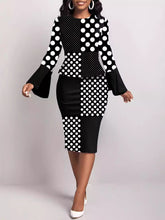 Elegant Long Sleeve Polka Dot Print Pencil Dress